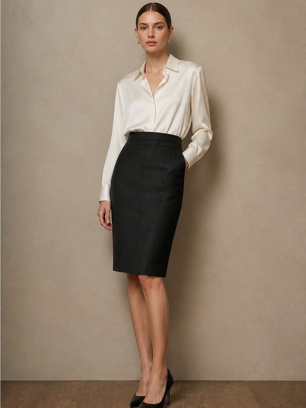 Ann Taylor Black Pencil Skirt - Sleek High-Waist and lined.